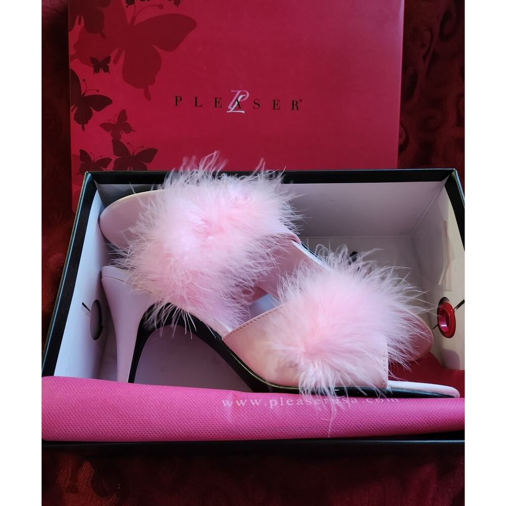 Pleaser Pink Feathered Heels